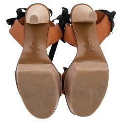 Pre Owned Marni Brown Leather Platform Ankle Wrap Sandals Size 37.5