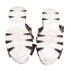 Pre Owned Marni Brown Fabric Jewel Embellished Crisscross Platform Sandals Size 39