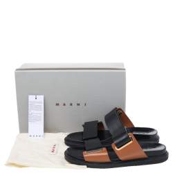 Marni Black/Brown Leather Fussbett Slide Sandals Size 40
