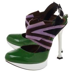 Marni Multicolor Leather And Suede Platform Slingback Sandals Size 38.5