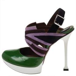 Marni Multicolor Leather And Suede Platform Slingback Sandals Size 38.5