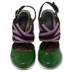 Marni Multicolor Leather And Suede Platform Slingback Sandals Size 38.5