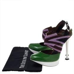 Marni Multicolor Leather And Suede Platform Slingback Sandals Size 38.5