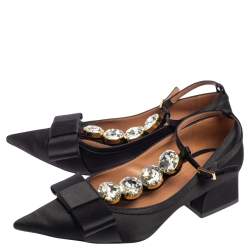 Pre Owned Marni Black Satin Embellished Block Heel Pumps Size 38