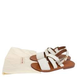 Pre Owned Marni White Calf Hair Flat Sandals Size 36