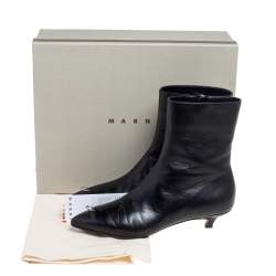 Pre Owned Marni Black Leather Piercing Kitten Heel Ankle Boots Size 38