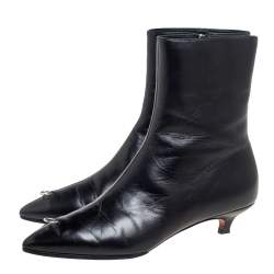 Pre Owned Marni Black Leather Piercing Kitten Heel Ankle Boots Size 38