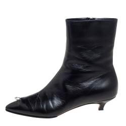 Pre Owned Marni Black Leather Piercing Kitten Heel Ankle Boots Size 38