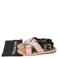 Pre Owned Marni Pink Nylon Cross Strap Slingback Espadrille Flat Sandals Size 38
