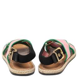Pre Owned Marni Pink Nylon Cross Strap Slingback Espadrille Flat Sandals Size 38