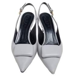 Pre Owned Marni Grey Leather Bow Slingback Sandals Size 37
