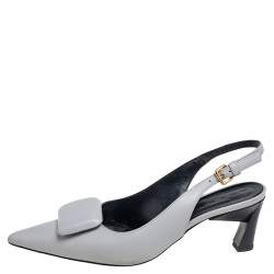 Pre Owned Marni Grey Leather Bow Slingback Sandals Size 37