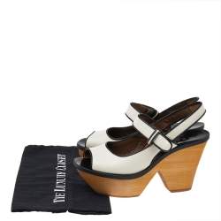Marni White-Black Leather Platform Block Heel Sandals Size 37