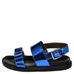 Pre Owned Marni Blue Patent Leather Bow Slingback Sandals Size 40
