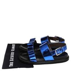 Pre Owned Marni Blue Patent Leather Bow Slingback Sandals Size 40