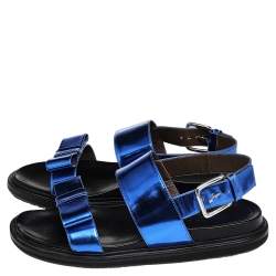 Pre Owned Marni Blue Patent Leather Bow Slingback Sandals Size 40