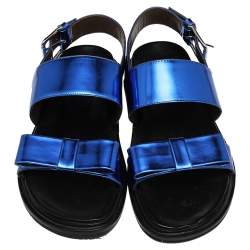 Pre Owned Marni Blue Patent Leather Bow Slingback Sandals Size 40
