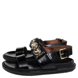 Pre Owned Marni Black Leather Fussbett Crystal Embellished Sandals Size 38