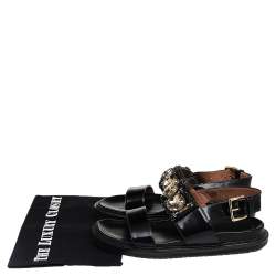 Pre Owned Marni Black Leather Fussbett Crystal Embellished Sandals Size 38
