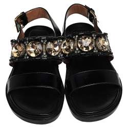 Pre Owned Marni Black Leather Fussbett Crystal Embellished Sandals Size 38