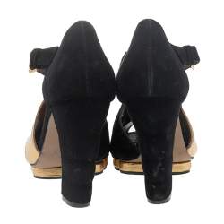 Pre Owned Marni Black-Gold Suede And Patent Leather Sandals Size 39.5