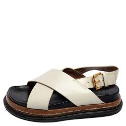 Pre Owned Marni White Leather Crisscross Slingback Platform Sandals Size 37