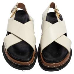 Pre Owned Marni White Leather Crisscross Slingback Platform Sandals Size 37