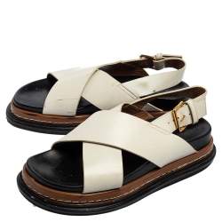 Pre Owned Marni White Leather Crisscross Slingback Platform Sandals Size 37