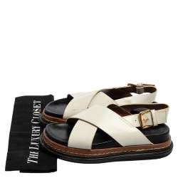 Pre Owned Marni White Leather Crisscross Slingback Platform Sandals Size 37