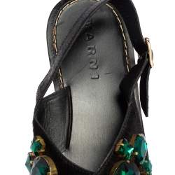 Marni Black Calf Hair Crystal Embellished Flat Sandals Size 41