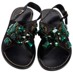 Marni Black Calf Hair Crystal Embellished Flat Sandals Size 41