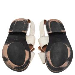Pre Owned Marni White Calf Hair Cross Strap Embellished Slingback Flat Sandals Size 41