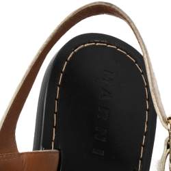 Pre Owned Marni White Calf Hair Cross Strap Embellished Slingback Flat Sandals Size 41