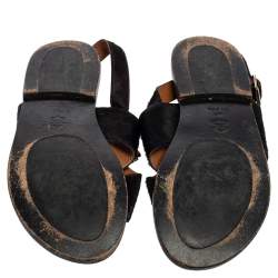 Pre Owned Marni Black Calf Hair Embellished Cross Strap Slingback Flat Sandals Size 41