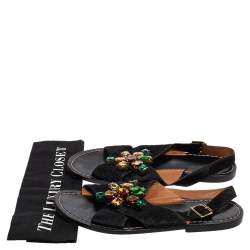Pre Owned Marni Black Calf Hair Embellished Cross Strap Slingback Flat Sandals Size 41