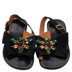 Pre Owned Marni Black Calf Hair Embellished Cross Strap Slingback Flat Sandals Size 41
