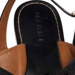 Pre Owned Marni Black Calf Hair Embellished Cross Strap Slingback Flat Sandals Size 41