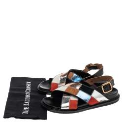 Pre Owned Marni Multicolor Calf Leather And Leather Slingback Flat Sandals Size 41