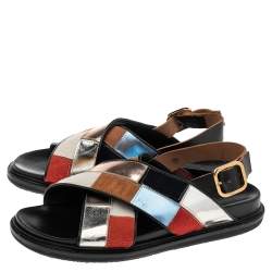 Pre Owned Marni Multicolor Calf Leather And Leather Slingback Flat Sandals Size 41