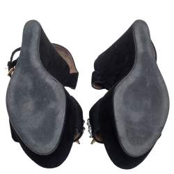 Pre Owned Marni Black Suede and Fabric Embellished Crystals Platform Wedge Sandals Size 37