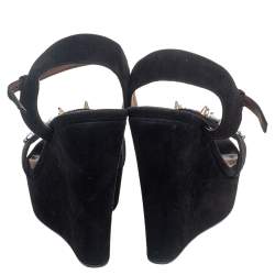 Pre Owned Marni Black Suede and Fabric Embellished Crystals Platform Wedge Sandals Size 37