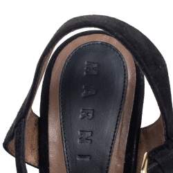 Pre Owned Marni Black Suede and Fabric Embellished Crystals Platform Wedge Sandals Size 37