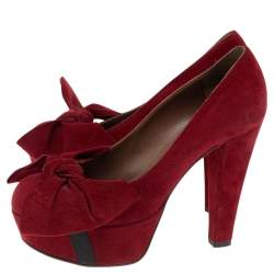 Marni Red Suede Bow Platform Pumps Size 37