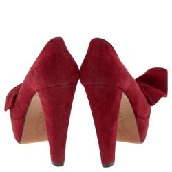 Marni Red Suede Bow Platform Pumps Size 37