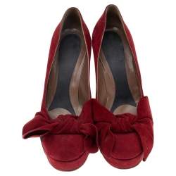 Marni Red Suede Bow Platform Pumps Size 37