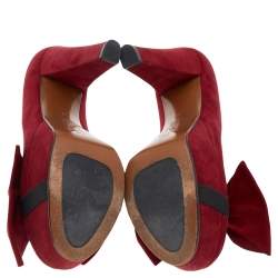 Marni Red Suede Bow Platform Pumps Size 37