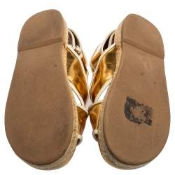Pre Owned Marni Metallic Gold Leather Espadrille Flat Sandals Size 37