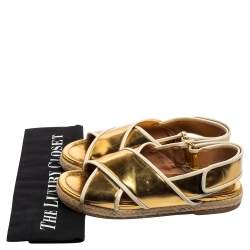 Pre Owned Marni Metallic Gold Leather Espadrille Flat Sandals Size 37