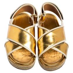 Pre Owned Marni Metallic Gold Leather Espadrille Flat Sandals Size 37