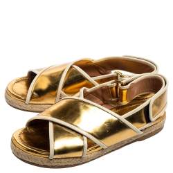 Pre Owned Marni Metallic Gold Leather Espadrille Flat Sandals Size 37